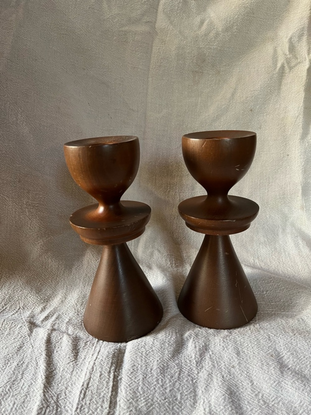Brown Wood Sculptural Candle Holders -6” 50 years old made in Puerto Rico